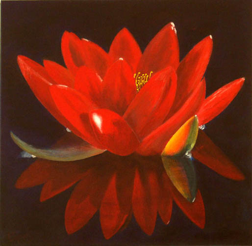 tiefrote lotusblume - acrylgemlde auf leinwand